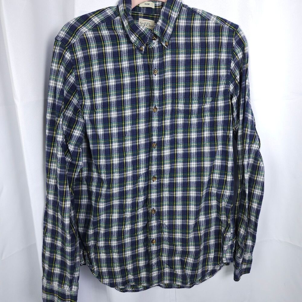 J Crew Blue Green Plaid Brushed Twill Shirt Mens Medium Slim Fit‎